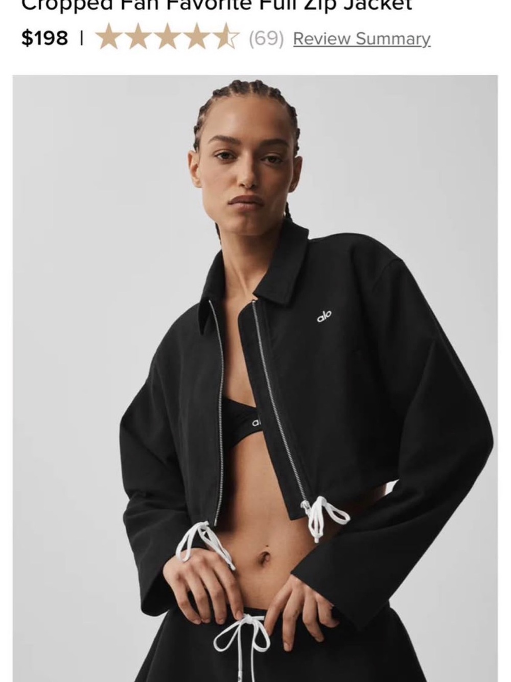 ALO Yoga Cropped Full-Zip Jacket in Black large  viral SET skirt - Picture 2 of 3
